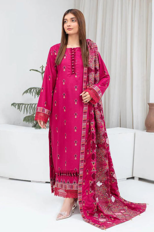 WearJora-3PC DHANAK EMBROIDERED SHIRT WITH HEAVY CUTWORK EMBROIDERED DHANAK SHAWL AND TROUSER-W.J-1793