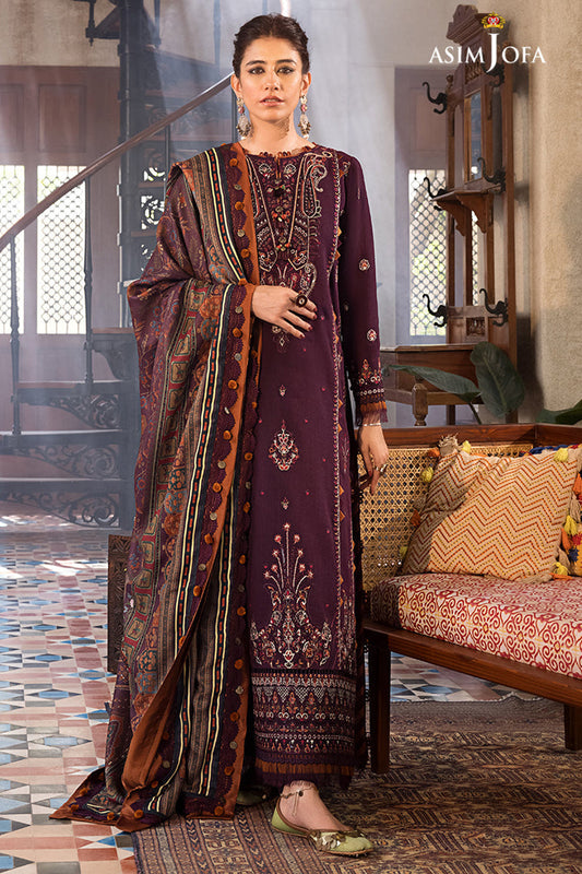 ASIM.JOFA-3PC LAWN EMBROIDERED SHIRT WITH MONARK PRINT DUPATTA AND TROUSER-W.J-1549