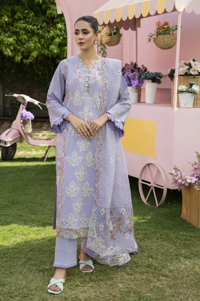 MIRAKHI-3PC LAWN EMBROIDERED SHIRT WITH KHAADI NET EMB DUPATTA & TROUSER-W.J-1764