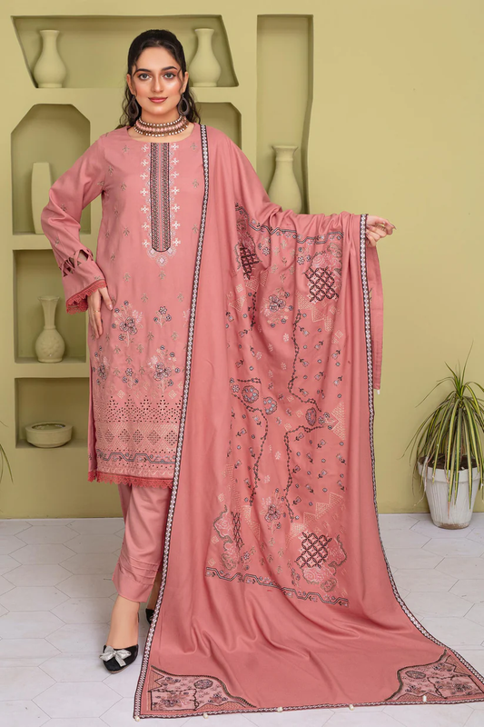 WearJora-3PC DHANAK EMBROIDERED SHIRT WITH DHANAK CUTWORK EMBROIDERED SHAWL AND TROUSER-W.J-1781