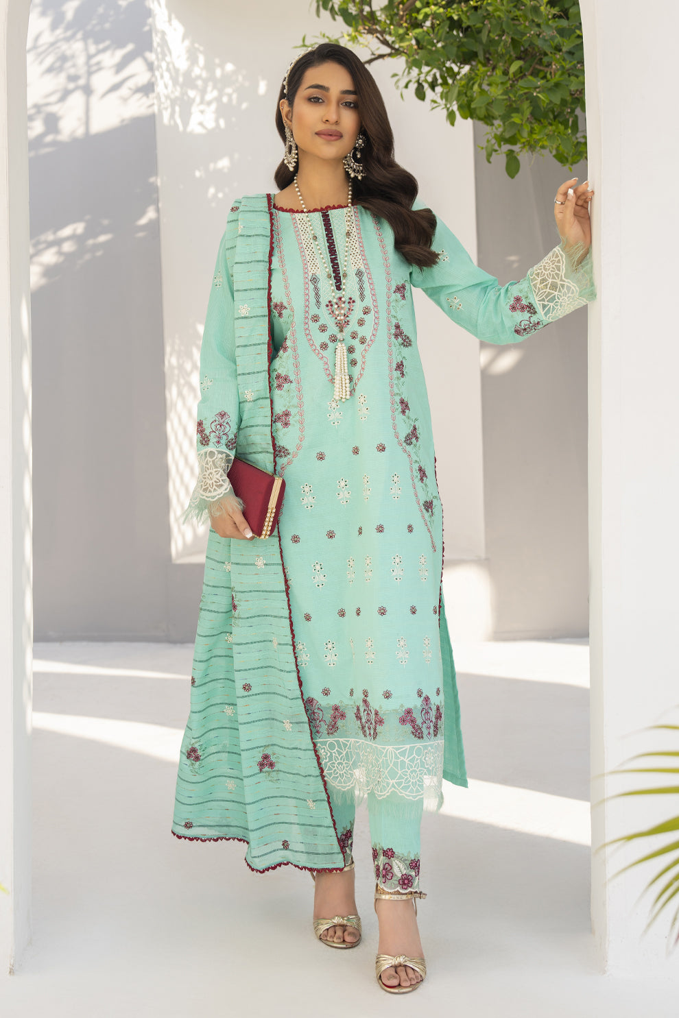 WearJora-3PC LAWN EMBROIDERED SHIRT WITH LAWN EMBROIDERED READY TO WEAR DUPATTA-W.J-1618