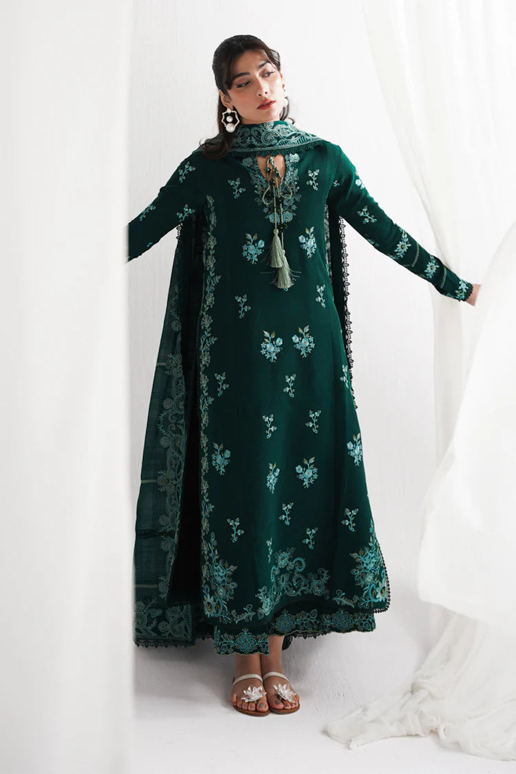 GARNET-3PC DHANAK EMBROIDERED SHIRT WITH DHANAK EMBROIDERED SHAWL & EMB TROUSER-W.J-5009