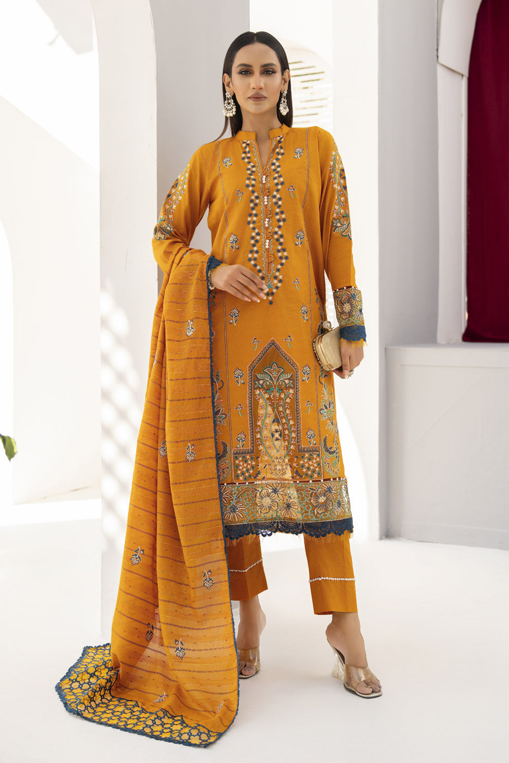 WearJora-3PC LAWN EMBROIDERED SHIRT WITH LAWN EMBROIDERED READY TO WEAR DUPATTA-05-W.J-1616