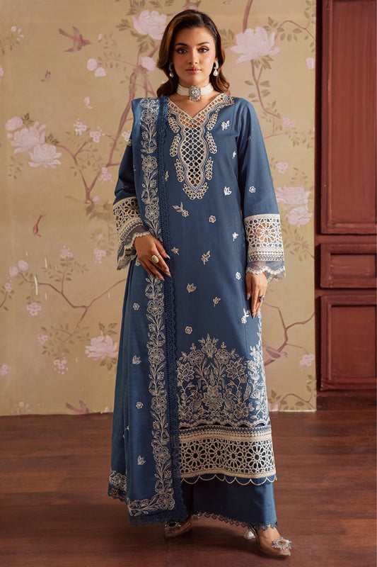 MAHNUR-3PC DHANAK EMBROIDERED SHIRT WITH DHANAK EMBROIDERED SHAWL & TROUSER-W.J-2042