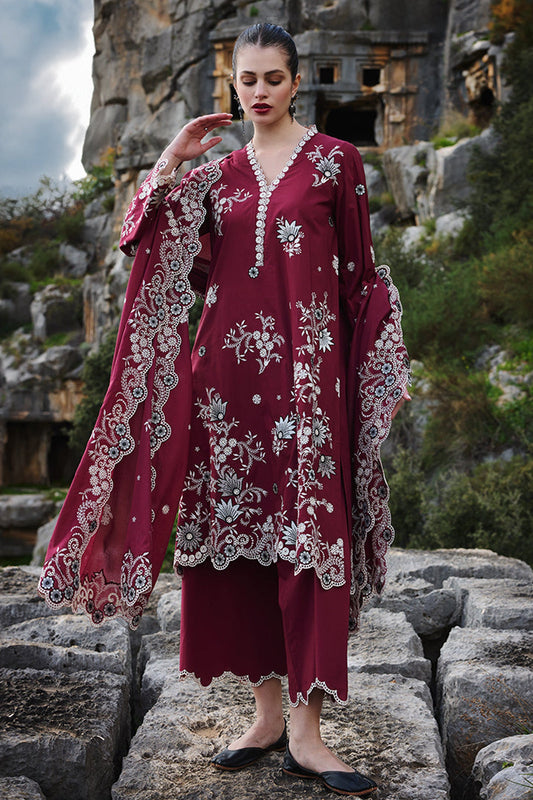 IMAGE-3PC LAWN EMBROIDERED SHIRT WITH MONARK EMBROIDERED DUAPATTA AND TROUSER-W.J-1671