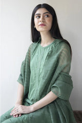 DYOT - 3PC DHANAK EMBROIDERED SHIRT WITH ORGANZA EMBROIDERED DUPPATTA & TROUSER-W.J-1230