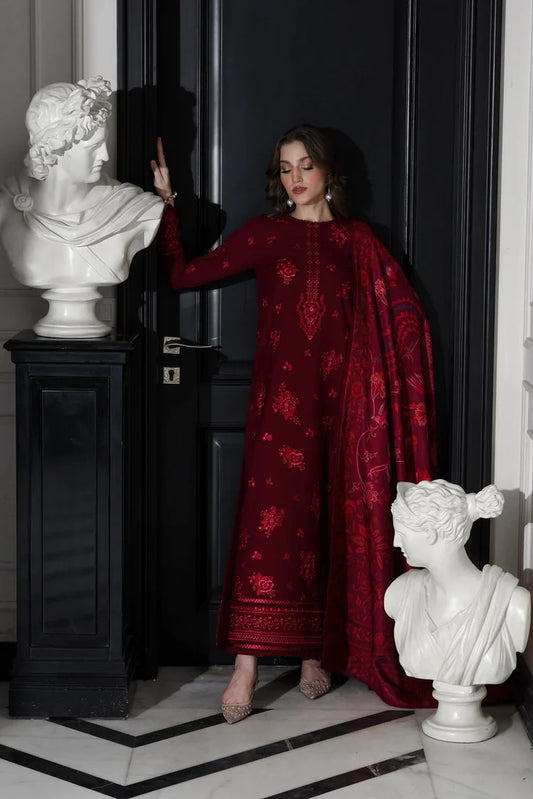BATIK-3PC DHANAK EMBROIDERED SHIRT WITH COURTRAI PRINTED SHAWL & TROUSER-W.J-2058