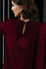 BATIK-3PC DHANAK EMBROIDERED SHIRT WITH COURTRAI PRINTED SHAWL & TROUSER-W.J-4334