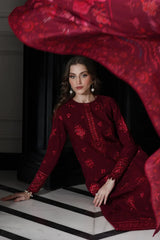 BATIK-3PC DHANAK EMBROIDERED SHIRT WITH COURTRAI PRINTED SHAWL & TROUSER-W.J-4334