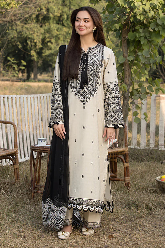 QALAMQAR-3PC LAWN EMBROIDERED SHIRT WITH CHIFFON EMBROIDERED DUPATTA AND TROUSER-W.J-1844