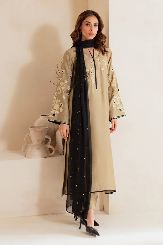 VINTAGE-3PC DHANAK EMBROIDERED SHIRT WITH CHIFFON EMB DUPATTA AND TROUSER-W.J-1996