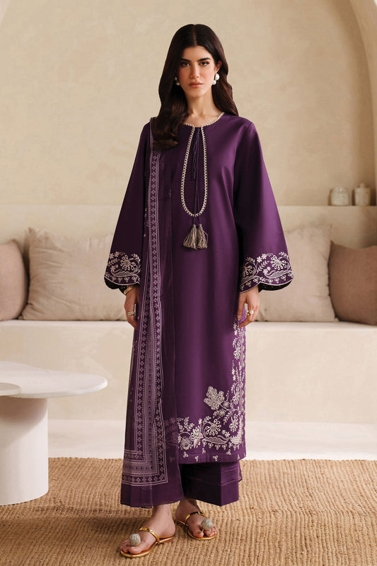 GARNET-3PC DHANAK EMBROIDERED SHIRT WITH COURTRAI PRINTED SHAWL AND TROUSER-W.J-2020