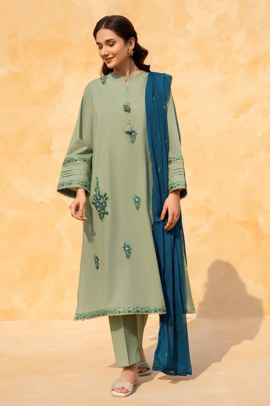 LAZULI-3PC LAWN EMBROIDERED SHIRT WITH CHIFFON EMBROIDERED DUPATTA AND TROUSER-W.J-1685