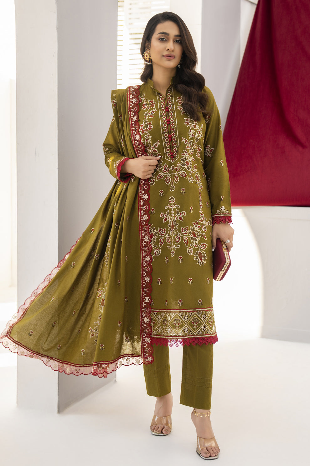 WearJora-3PC LAWN EMBROIDERED SHIRT WITH LAWN EMBROIDERED READY TO WEAR DUPATTA-W.J-1619