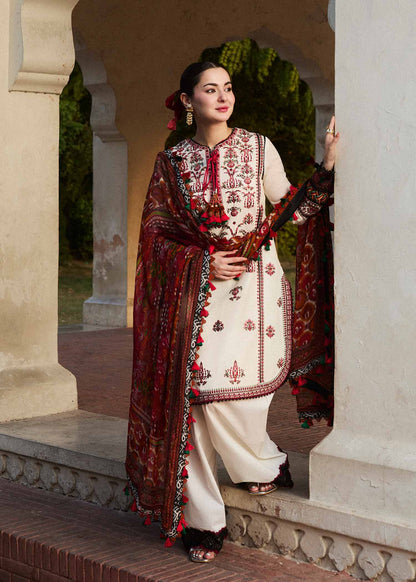 HUSSAIN REHAR- 3PC LAWN EMBROIDERED SHIRT WITH MONARK PRINT DUPATTA & TROUSER-W.J-1538