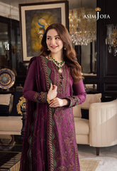 ASIM JOFA-3PC DHANAK EMBROIDERED SHIRT WITH DHANAK EMBROIDERED SHAWL & DHANAK TOUSER-W.J-4291