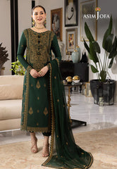 ASIM JOFA-3PC DHANAK EMBROIDRED SHIRT WITH CHIFFON EMBROIDRED DUPATTA AND TROUSER-W.J-5002