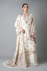 BAREEZE-3PC KARANDI EMBROIDERED SHIRT WITH KARANDI EMBROIDERED SHAWL AND KARANDI TROUSER-W.J-5254