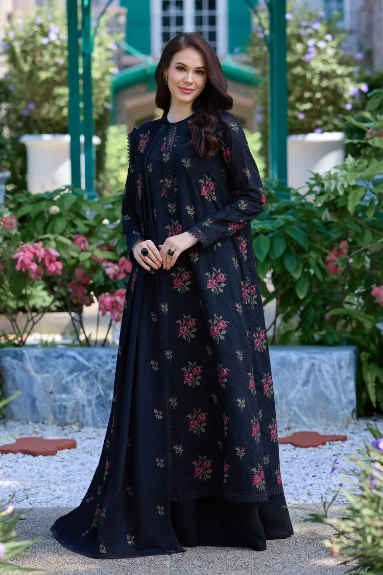BAREEZE-3PC DHANAK EMBROIDERED SHIRT WITH DHANAK EMBROIDERED SHAWL AND TROUSER-W.J-5296