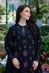 BAREEZE-3PC DHANAK EMBROIDERED SHIRT WITH DHANAK EMBROIDERED SHAWL AND TROUSER-W.J-5296