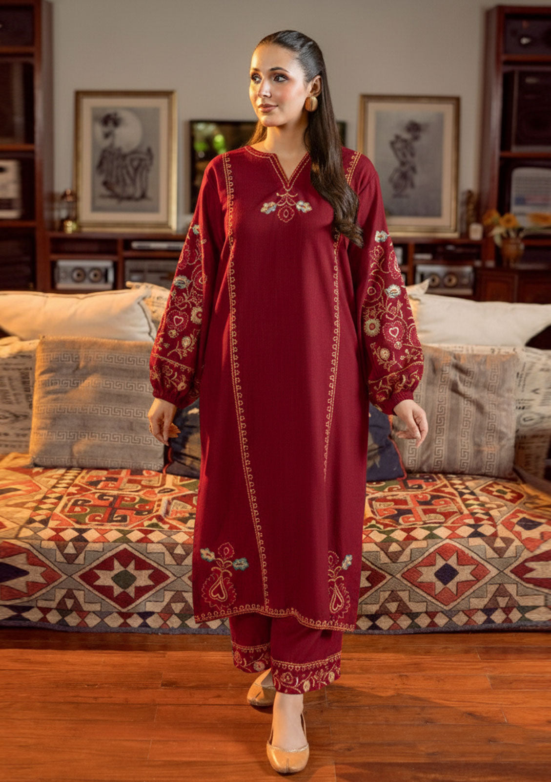 URGE-2PC LAWN EMBROIDERED SHIRT WITH EMB TROUSER-W.J-39