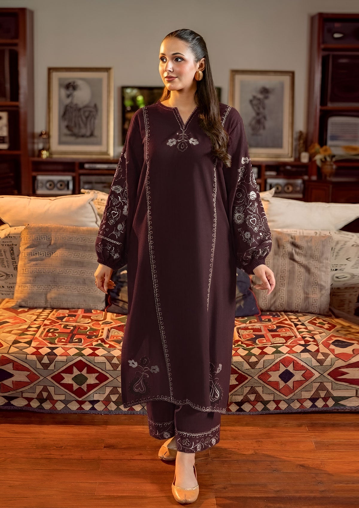 URGE-2PC LAWN EMBROIDERED SHIRT WITH EMB TROUSER-W.J-1064