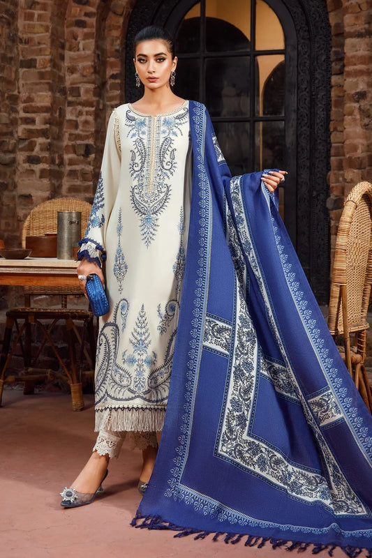 MARIA B -3PC KHADAR HEAVY EMBROIDERED WITH WOOL PRINT SHAWL-W.J-1171