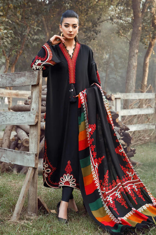 MARIA B -3PC KHADDAR HEAVY EMBROIDERED SHIRT WITH WOOL PRINT SHAWL AND TROUSER -W.J-1787