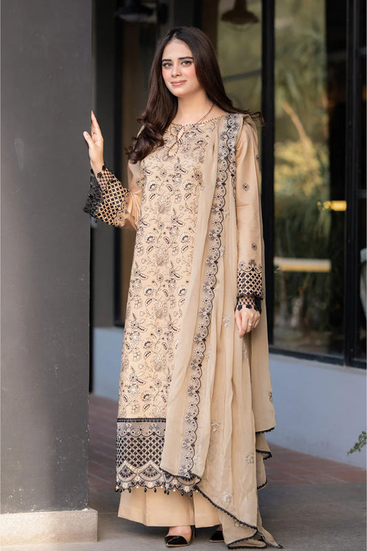 SAPPHIRE-3PC DHANAK EMBROIDERED SHIRT WITH CHIFFON EMBROIDERED DUPATTA AND TROUSER-W.J-1798