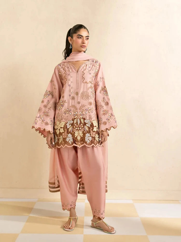 BATIK-3PC DHANAK EMBROIDERED SHIRT WITH DHANAK EMBROIDERED SHAWL AND TROUSER-5298