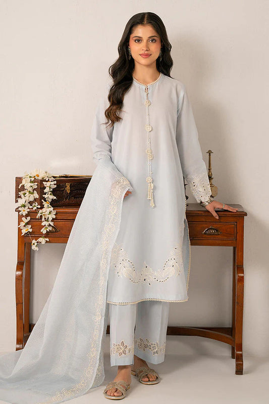 CROSS STITCH-3PC LAWN EMBROIDERED SHIRT WITH KHAADI NET EMBROIDRERD DUPATTA & TROUSER-W.J-1740