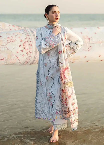 QALAMQAR - 3PC LAWN EMBROIDERED SHIRT WITH MONARK PRINTED DUPATTA AND TROUSER-W.J-1790