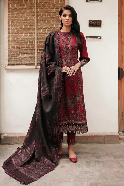 JAZMIN - DHANAK 3PC EMBROIDERED SHIRT WITH COUTRAI WOOL PRINT SHAWL-W.J-1794