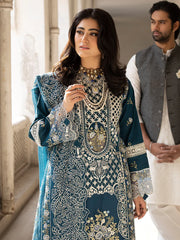 MAHNUR-3PC DHANAK EMBROIDERED SHIRT WITH DHANAK EMBROIDERED SHAWL AND TROUSER-W.J-5128