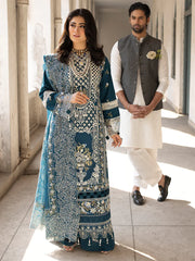 MAHNUR-3PC DHANAK EMBROIDERED SHIRT WITH DHANAK EMBROIDERED SHAWL AND TROUSER-W.J-5128