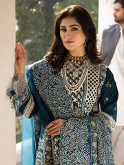 MAHNUR-3PC DHANAK EMBROIDERED SHIRT WITH DHANAK EMBROIDERED SHAWL AND TROUSER-W.J-5128