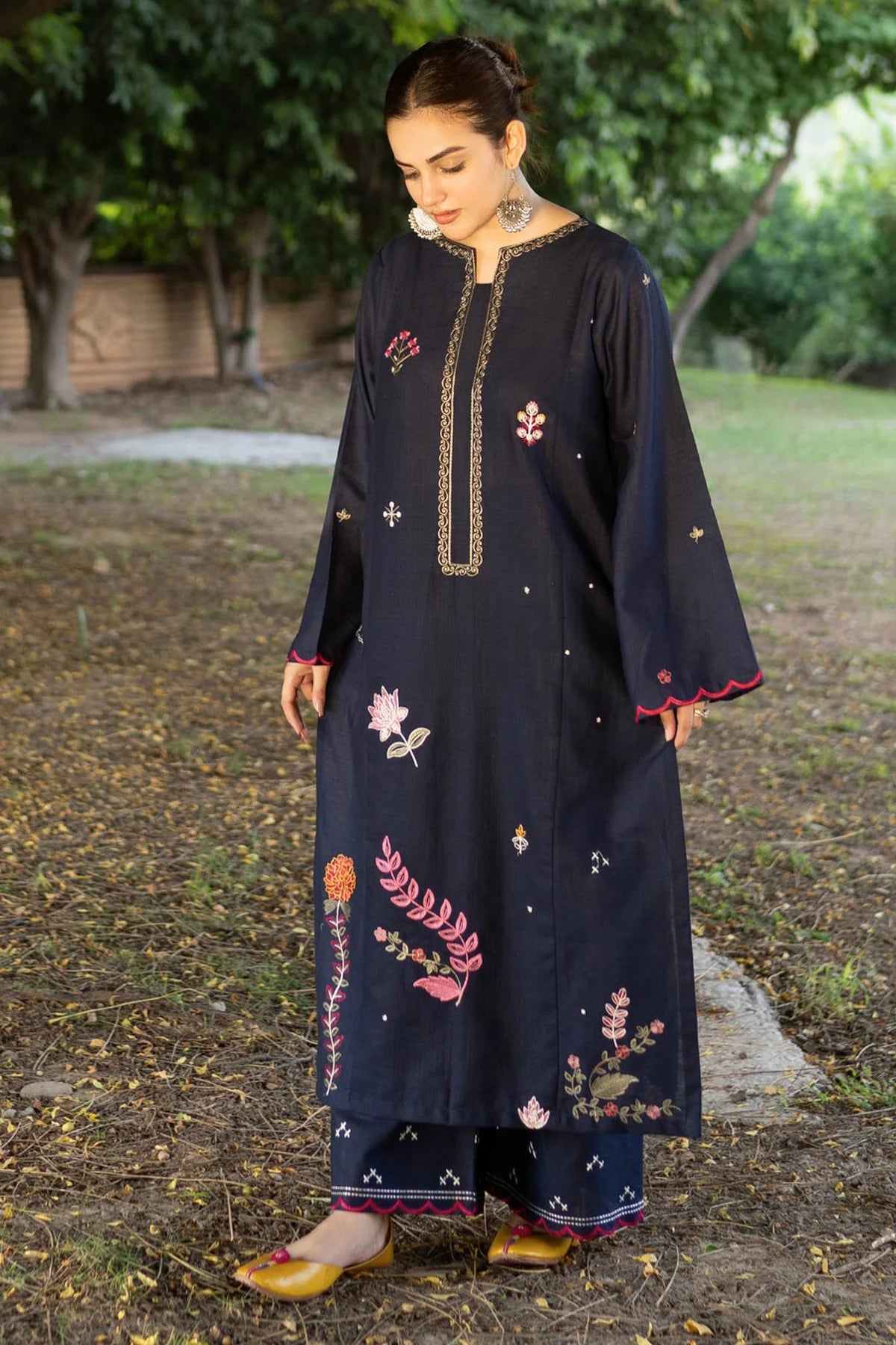 Urge - 2PC Dhanak Embroidered Shirt With Dhanak Embroidered Trouser-W.J-1074