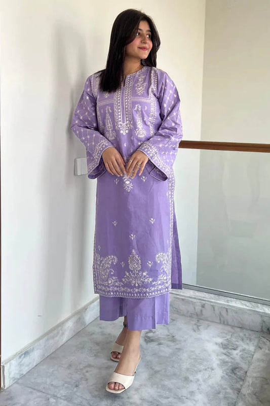 URGE-2PC DHANAK EMBROIDERED SHIRT AND EMBROIDRED SLEEVES-WJ-1941