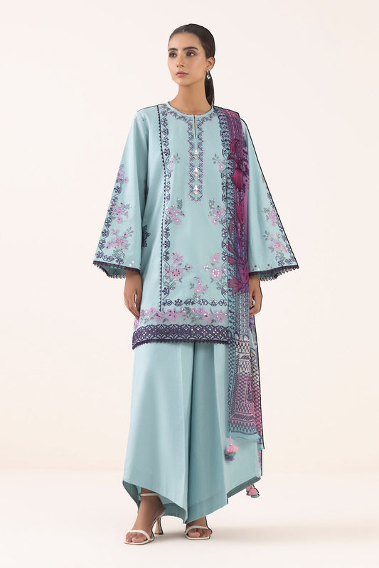 SAPPHIRE-3PC DHANAK EMBROIDERED SHIRT WITH COURTRAI PRINTED SHAWL AND TROUSER-W.J-2026