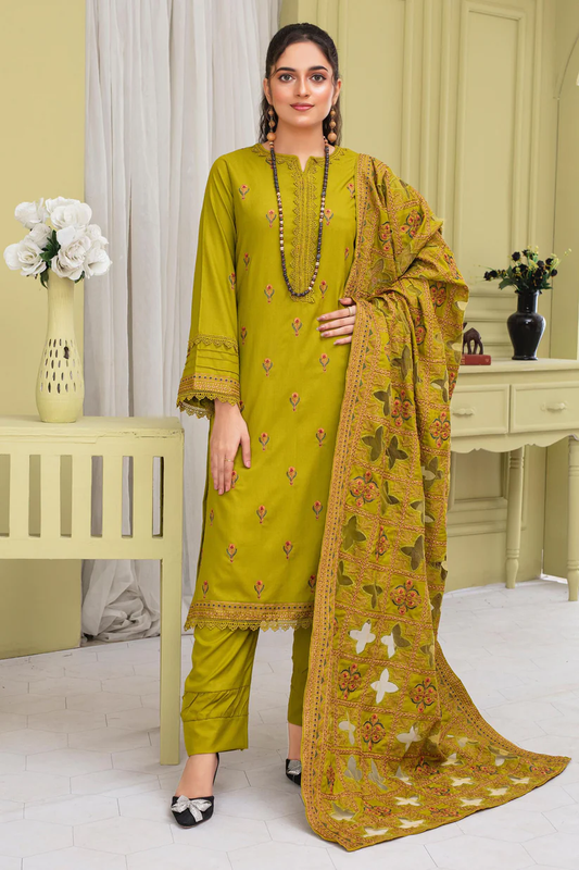 WearJora-3PC DHANAK EMBROIDERED SHIRT WITH DHANAK CUTWORK EMBROIDERED SHAWL AND TROUSER-W.J-1780