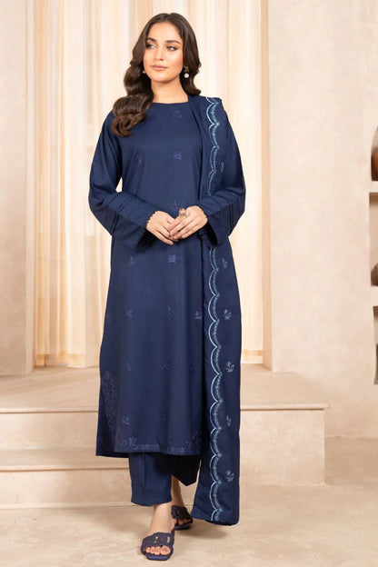 SAPPHIRE - 3PC Dhanak Embroidered Shirt With Dhanak Embroidered Shawl & Trouser-W.J-1435