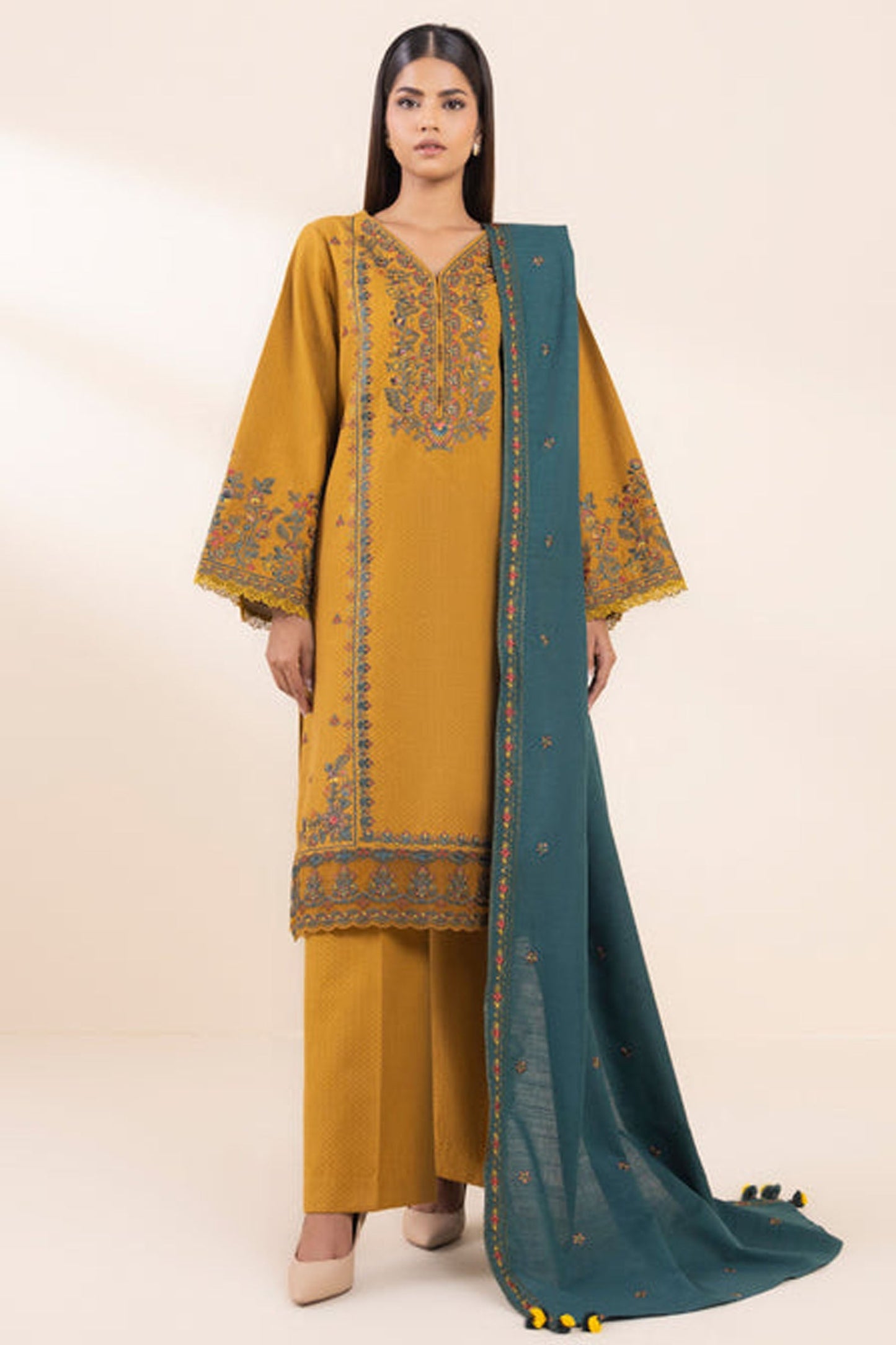 SAPPHIRE- 3PC LAWN EMBROIDERED SHIRT WITH LAWN EMBROIDERED DUPATTA AND TROUSER-W.J-1472