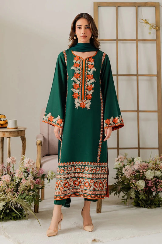 VINTAGE-3PC DHANAK EMBROIDERED SHIRT WITH BAMBER CHIFFON DUPATTA & TROUSER-W.J-1920