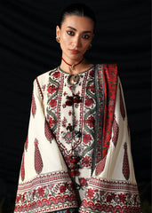 HUSSAIN REHAR-3PC DHANAK EMBROIDERED SHIRT WITH WOOL PRINTED SHAWL AND EMB TROUSER -W.J-5186