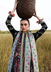 HUSSAIN REHAR-3PC KARANDI EMBROIDERED SHIRT WITH COUTRAI PRINTED SHAWL AND EMB TROUSER-W.J-5220