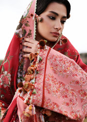 HUSSAIN REHAR-3PC DHANAK EMBROIDERED SHIRT WITH WOOL PRINT SHAWL AND EMB TROUSER_W.J-5160