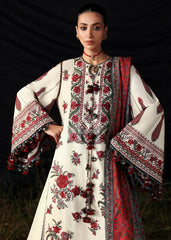 HUSSAIN REHAR-3PC DHANAK EMBROIDERED SHIRT WITH WOOL PRINTED SHAWL AND EMB TROUSER -W.J-5186