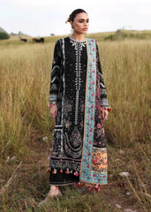 HUSSAIN REHAR-3PC KARANDI EMBROIDERED SHIRT WITH COUTRAI PRINTED SHAWL AND EMB TROUSER-W.J-5220