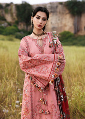 HUSSAIN REHAR-3PC DHANAK EMBROIDERED SHIRT WITH WOOL PRINT SHAWL AND EMB TROUSER_W.J-5160