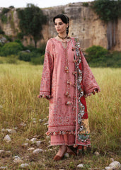 HUSSAIN REHAR-3PC DHANAK EMBROIDERED SHIRT WITH WOOL PRINT SHAWL AND EMB TROUSER_W.J-5160